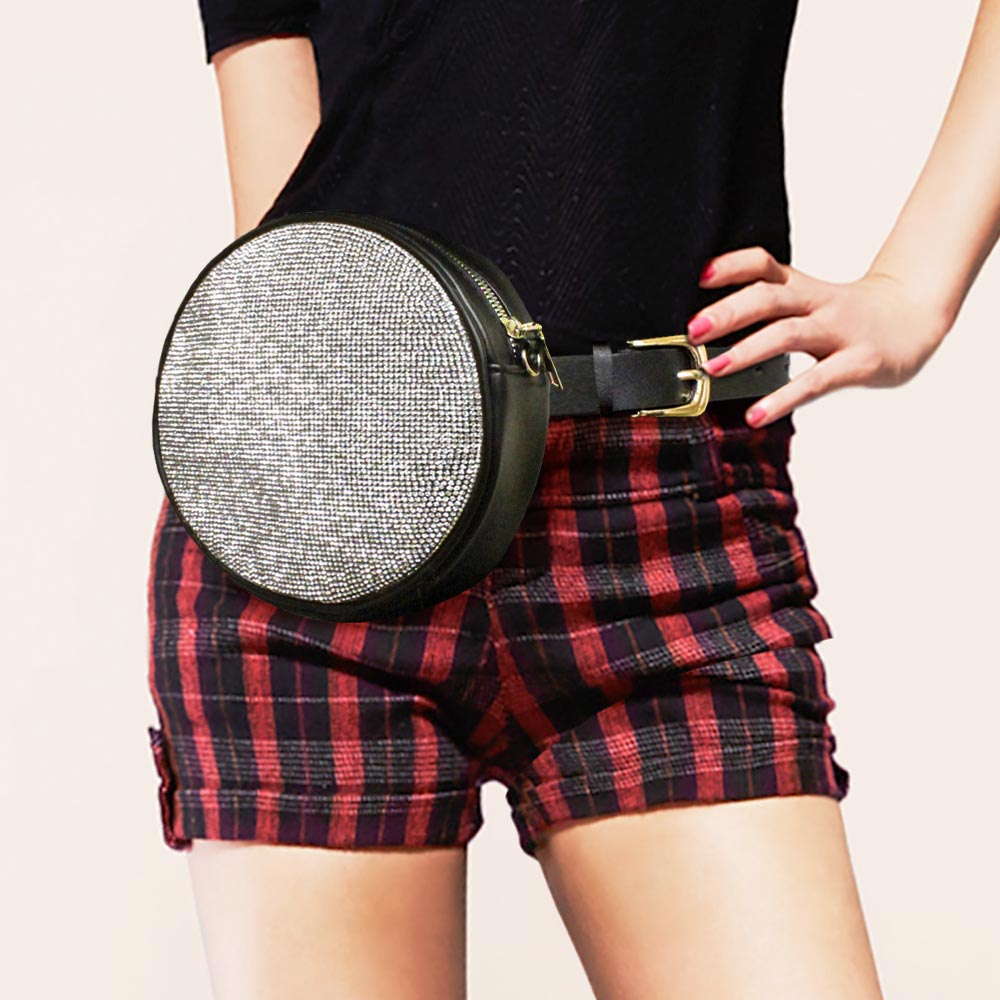 Madeline Love Gold Bling Round Fanny Pack / Belt / Crossbody Bag - Bags & Wallets