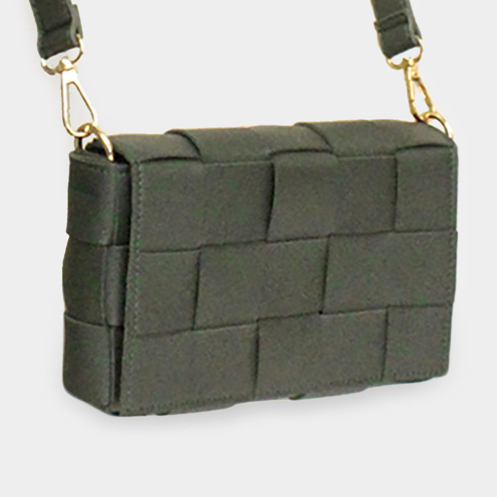 Madeline Love Green Faux Leather Woven Crossbody / Fanny Pack / Belt Bag - Bags & Wallets
