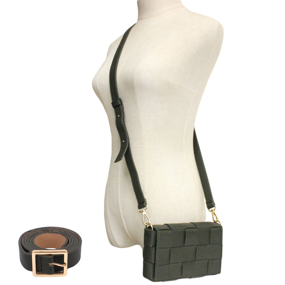 Madeline Love Green Faux Leather Woven Crossbody / Fanny Pack / Belt Bag - Bags & Wallets - desc