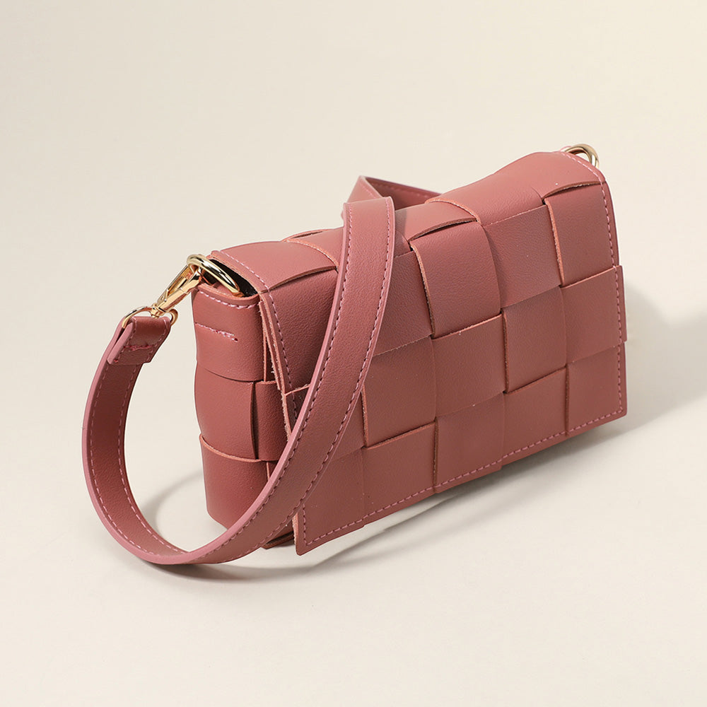 Madeline Love Pink Faux Leather Woven Crossbody / Fanny Pack / Belt Bag - Bags & Wallets