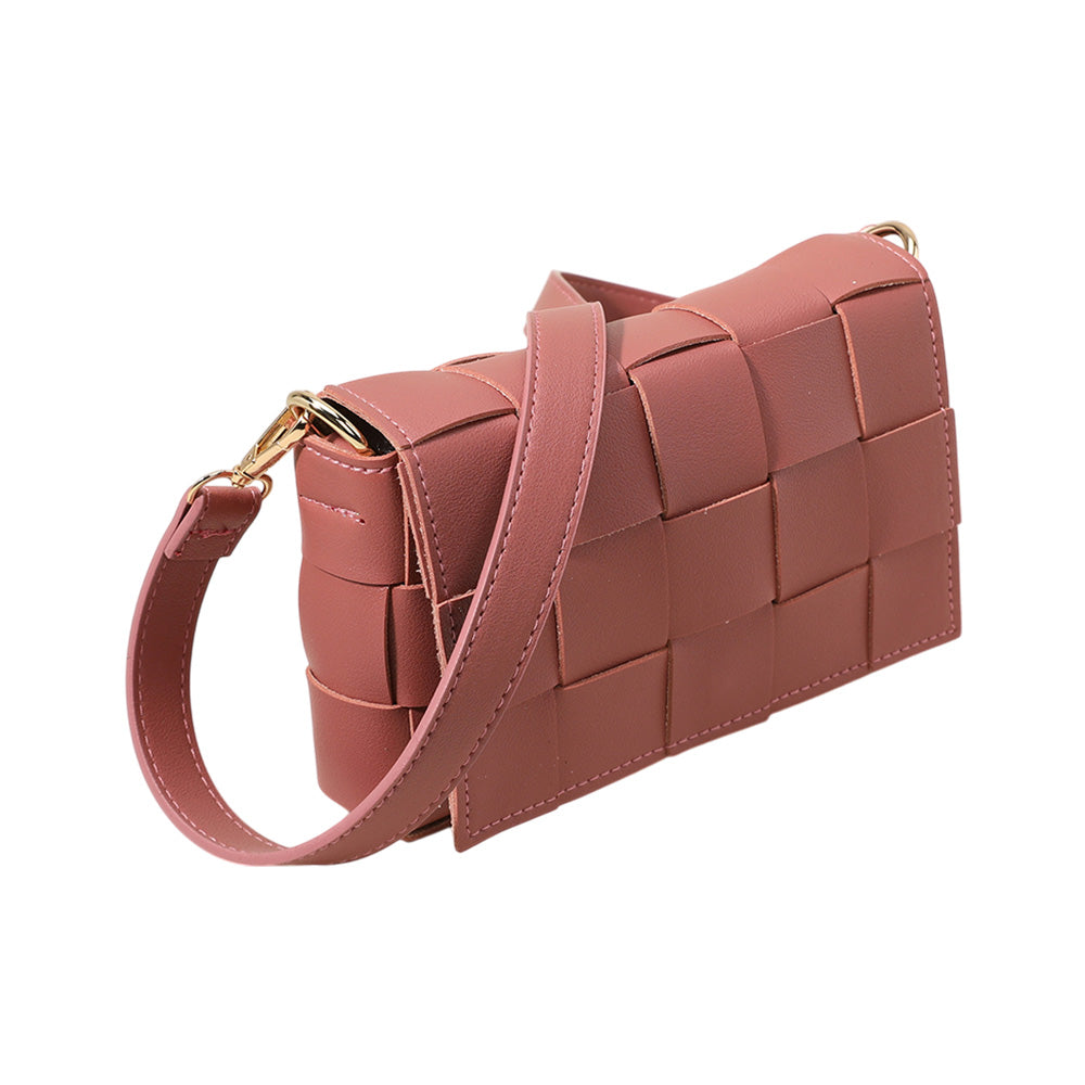 Madeline Love Pink Faux Leather Woven Crossbody / Fanny Pack / Belt Bag - Bags & Wallets - desc