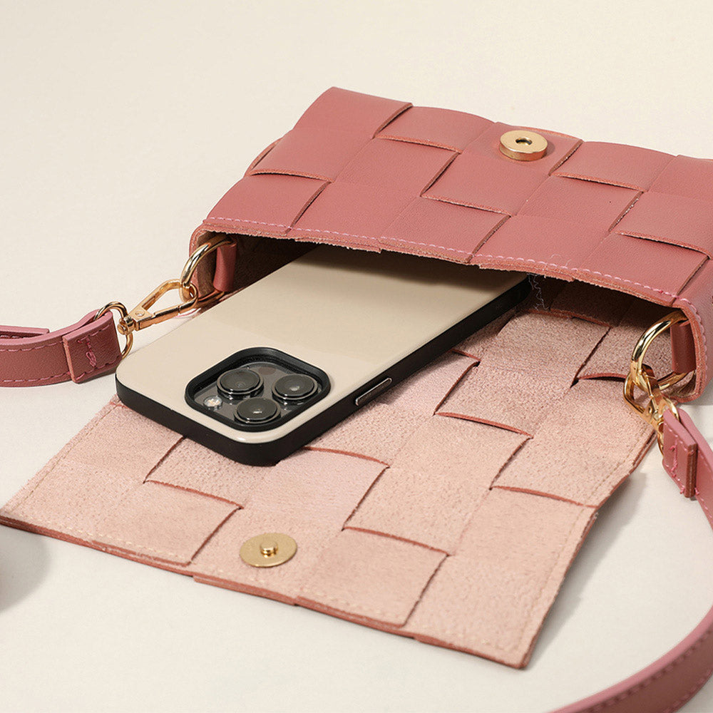 Madeline Love Pink Faux Leather Woven Crossbody / Fanny Pack / Belt Bag - Bags & Wallets - extra