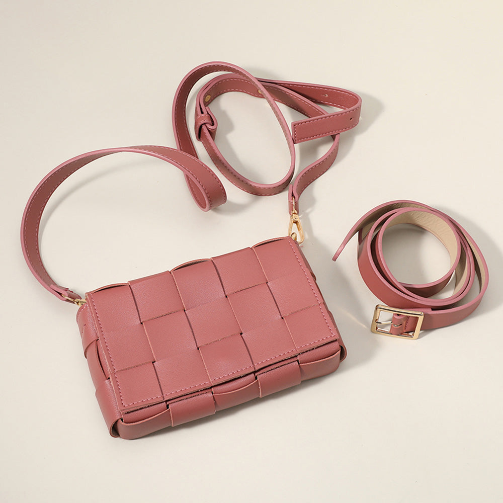 Madeline Love Pink Faux Leather Woven Crossbody / Fanny Pack / Belt Bag - Bags & Wallets - extra