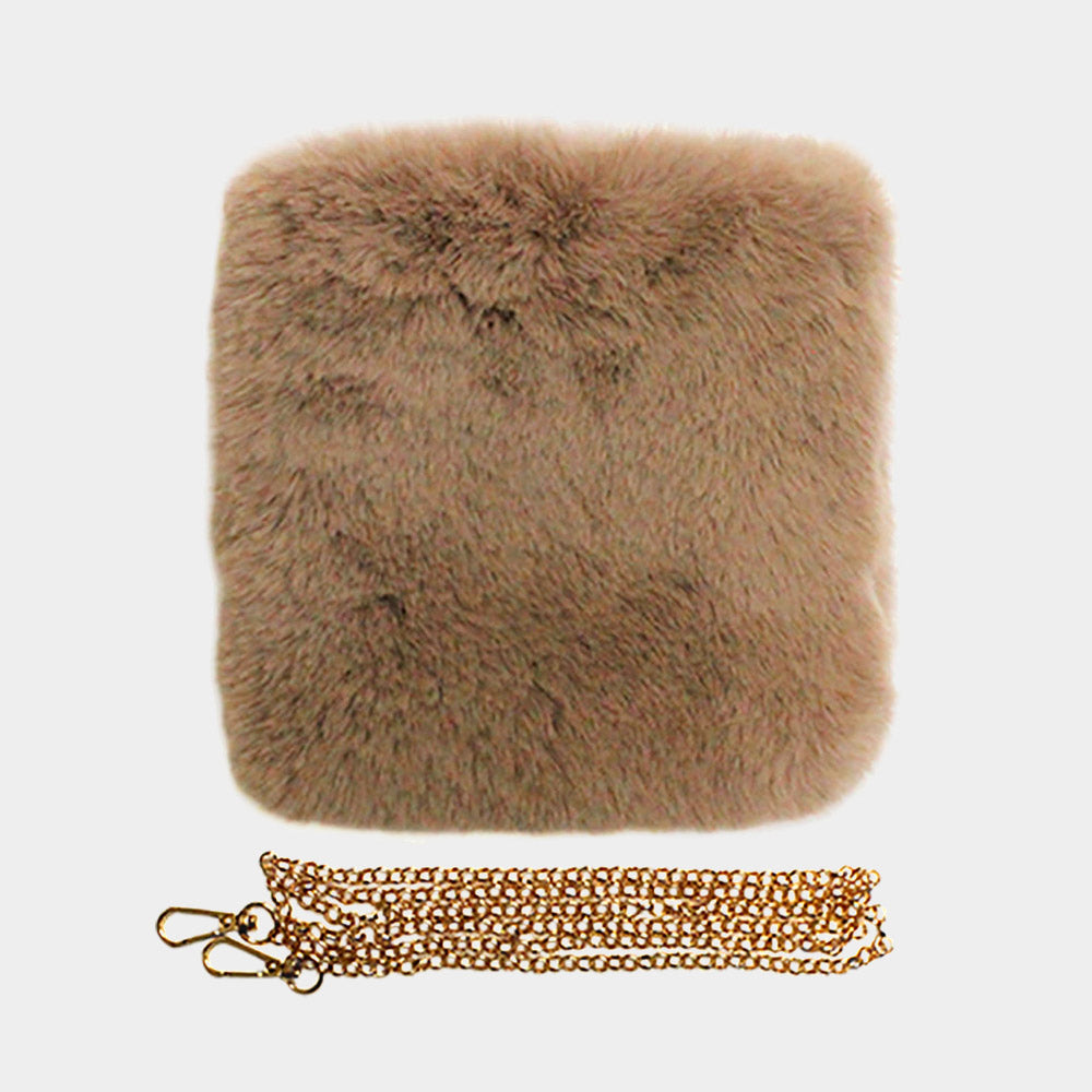 Madeline Love Tan Faux Fur Square Crossbody Bag - Bags & Wallets