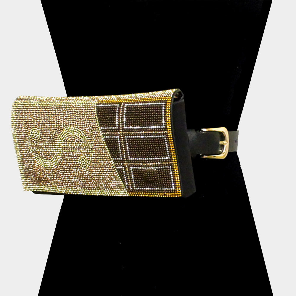 Madeline Love Lt Col Topaz Bling Dollar Sign Chocolate Fanny Pack / Belt / Crossbody Bag - Bags & Wallets