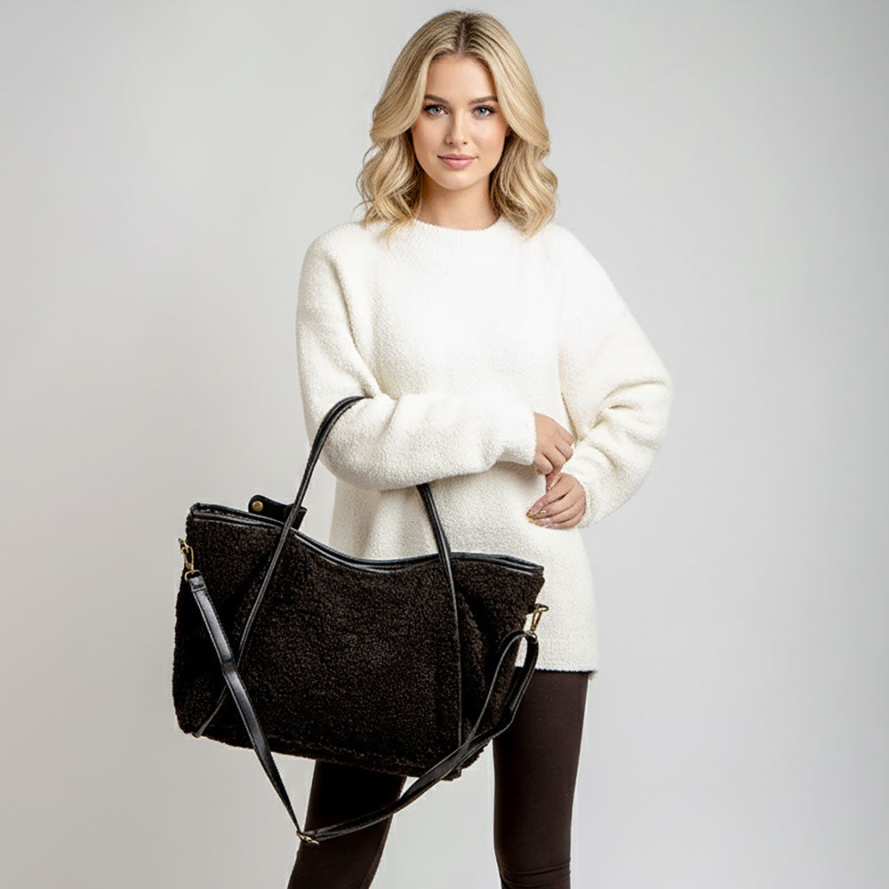 Madeline Love Black Sherpa Plain Shoulder Bag - Bags & Wallets