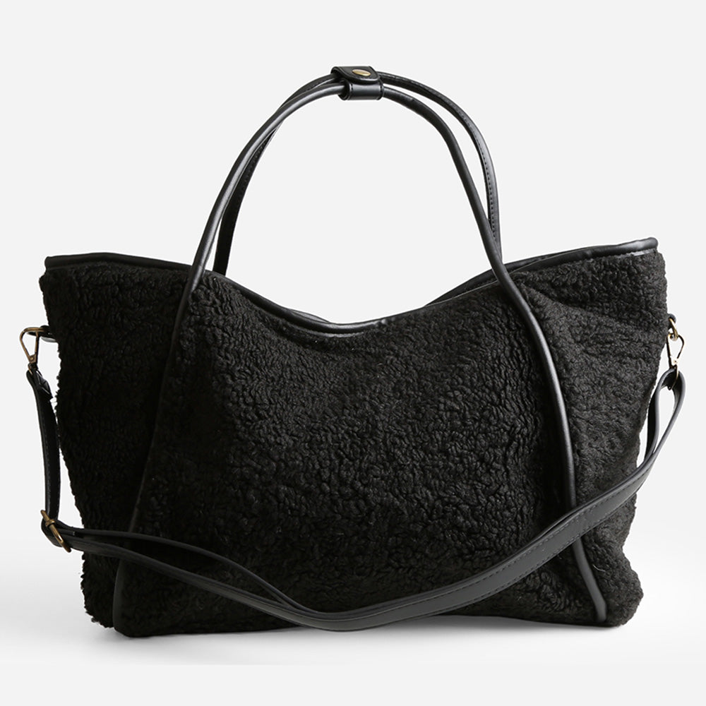 Madeline Love Black Sherpa Plain Shoulder Bag - Bags & Wallets - desc