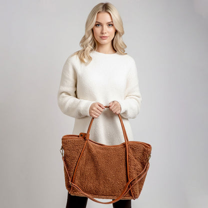 Madeline Love Camel Sherpa Plain Shoulder Bag - Bags & Wallets