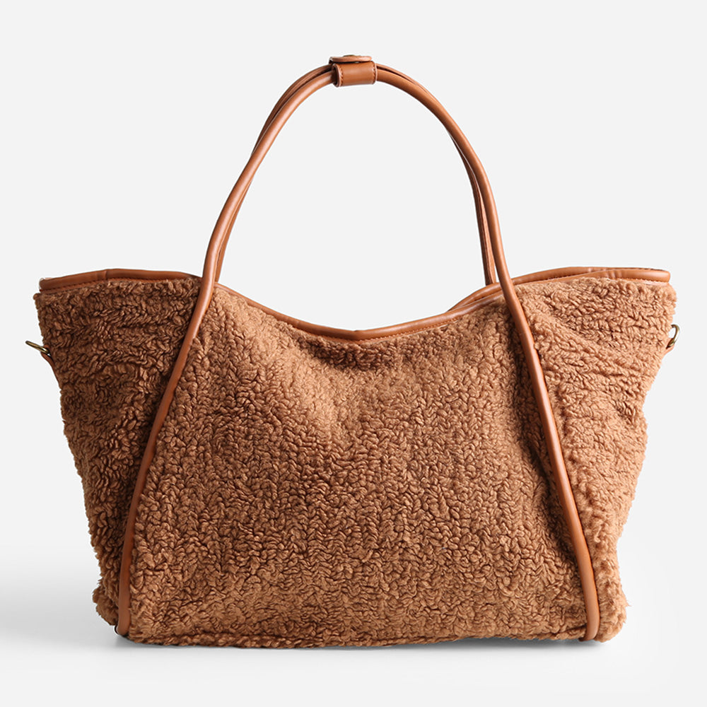 Madeline Love Camel Sherpa Plain Shoulder Bag - Bags & Wallets - extra