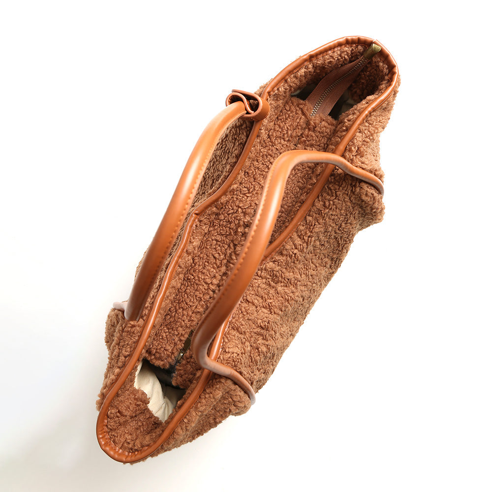 Madeline Love Camel Sherpa Plain Shoulder Bag - Bags & Wallets - extra