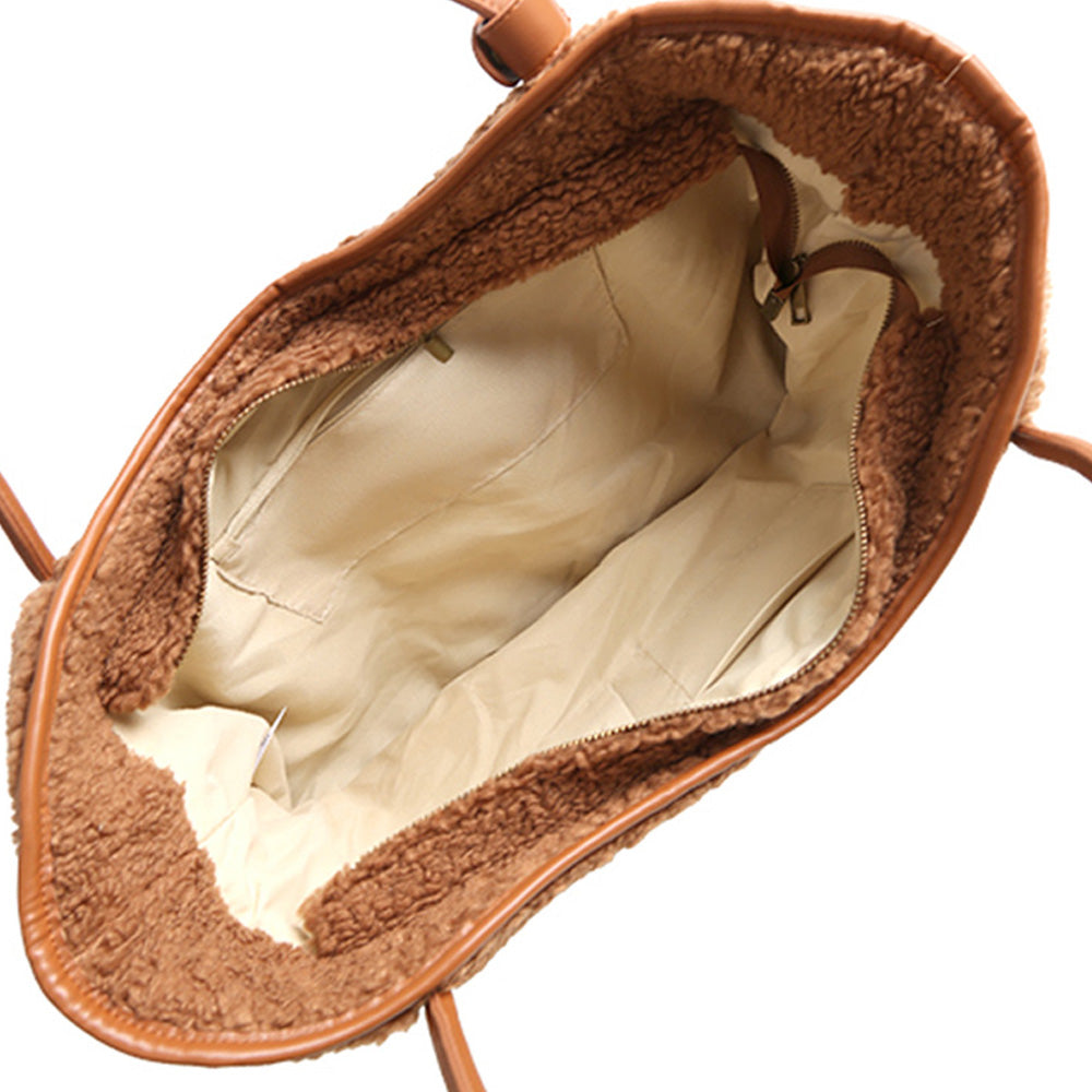 Madeline Love Camel Sherpa Plain Shoulder Bag - Bags & Wallets - extra