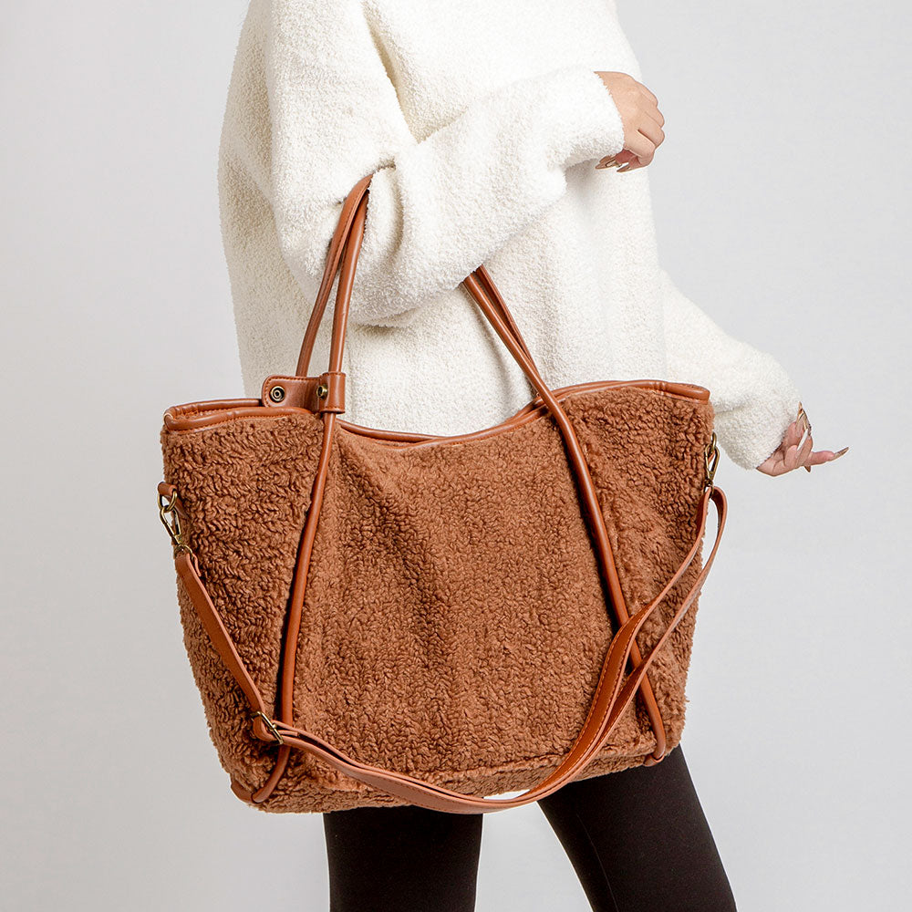 Madeline Love Camel Sherpa Plain Shoulder Bag - Bags & Wallets - extra