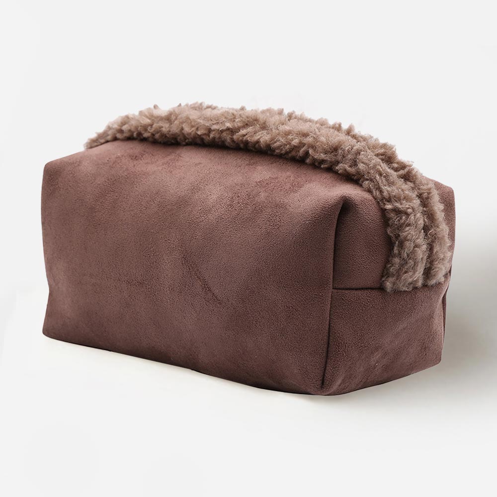 Madeline Love Taupe Sherpa Trim Faux Suede Pouch Bag - Bags & Wallets