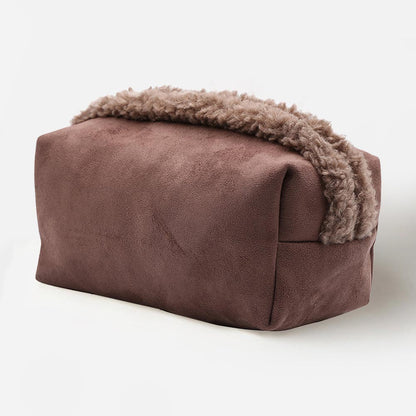 Madeline Love Taupe Sherpa Trim Faux Suede Pouch Bag - Bags & Wallets