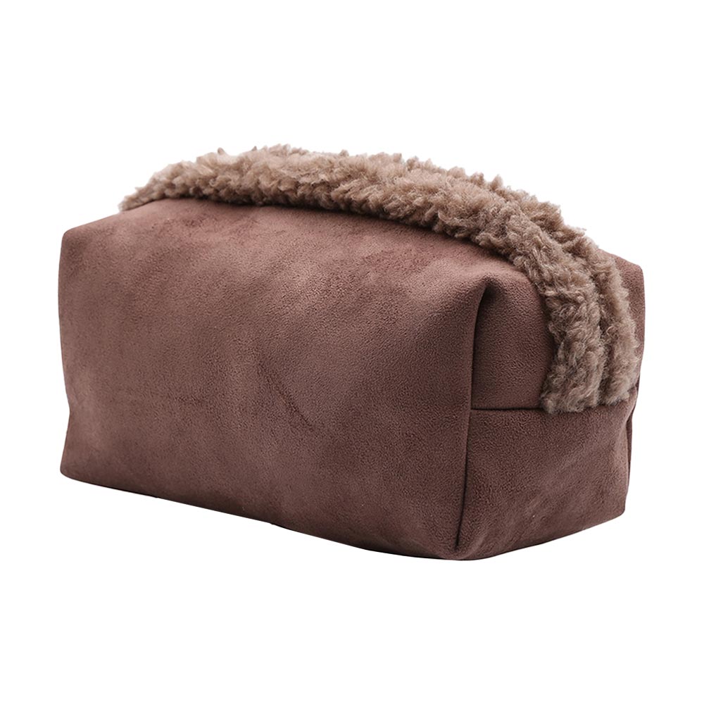 Madeline Love Taupe Sherpa Trim Faux Suede Pouch Bag - Bags & Wallets - extra