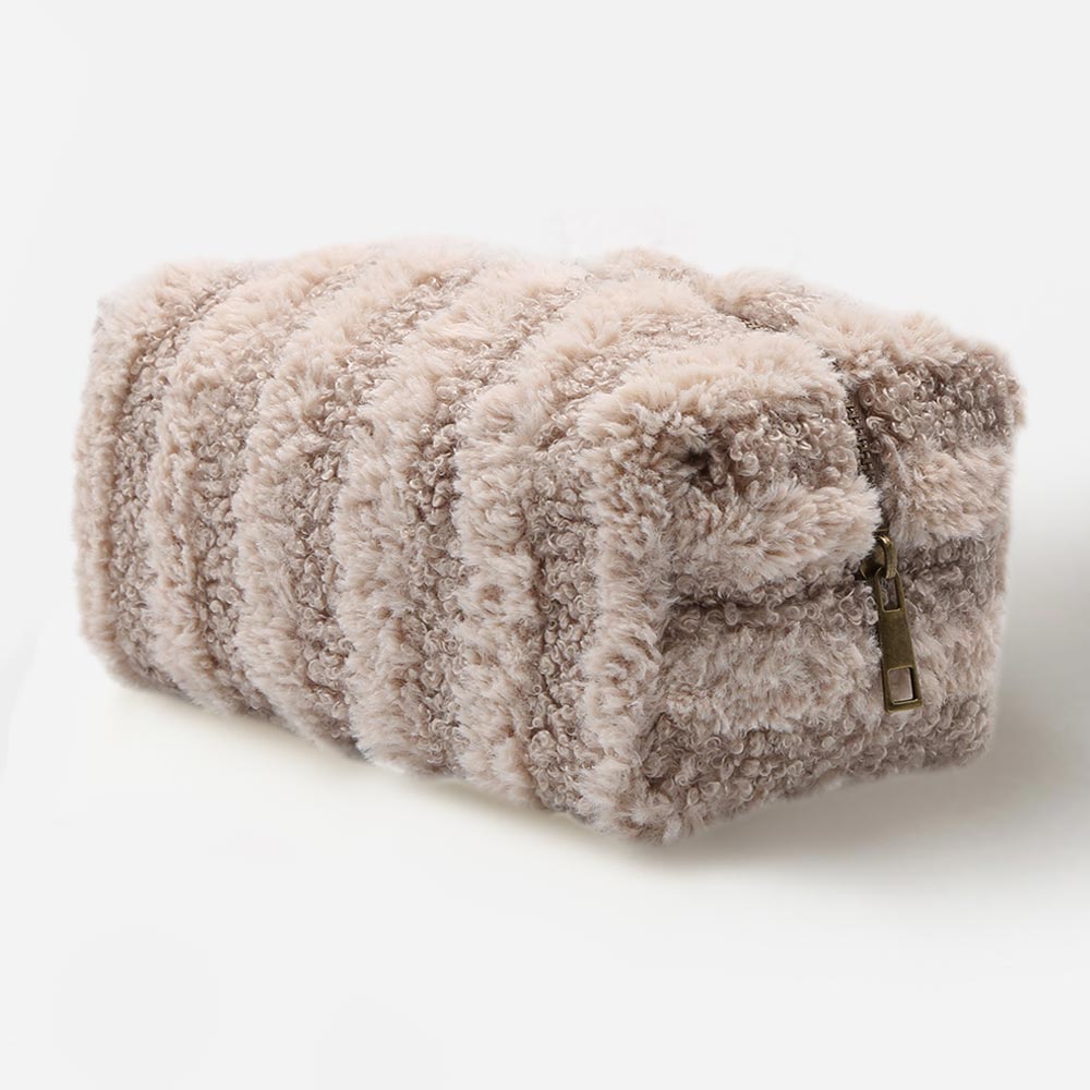 Madeline Love Khaki Stripe Sherpa Pouch Bag - Bags & Wallets