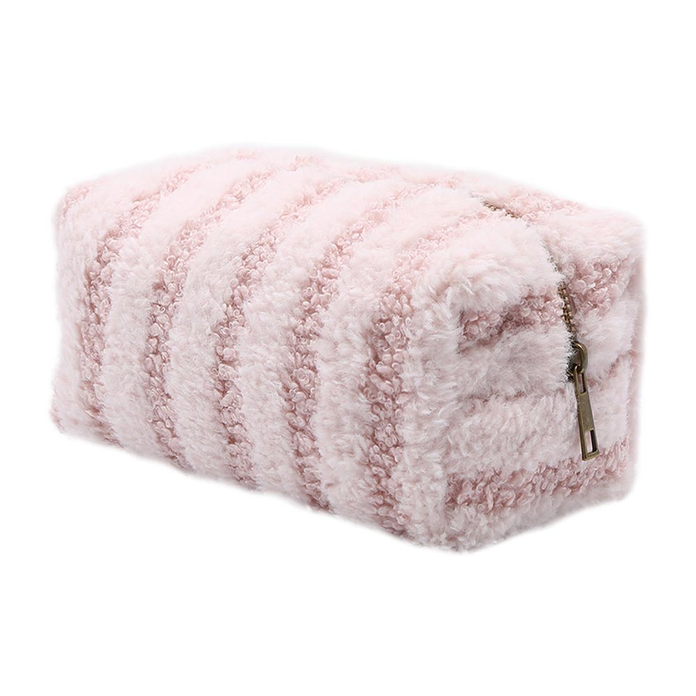 Madeline Love Pink Stripe Sherpa Pouch Bag - Bags & Wallets - extra