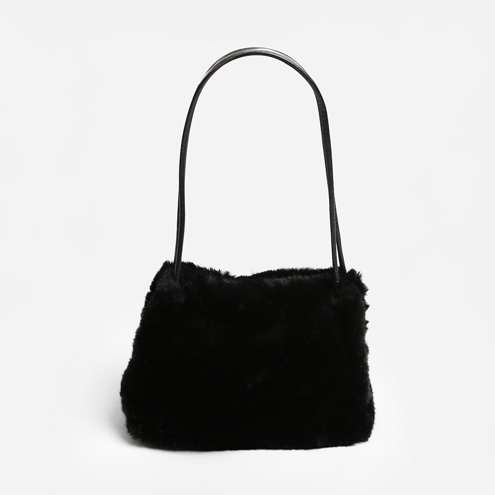 Madeline Love Black Solid Faux Fur Mini Handbag Shoulder Bag - Bags & Wallets