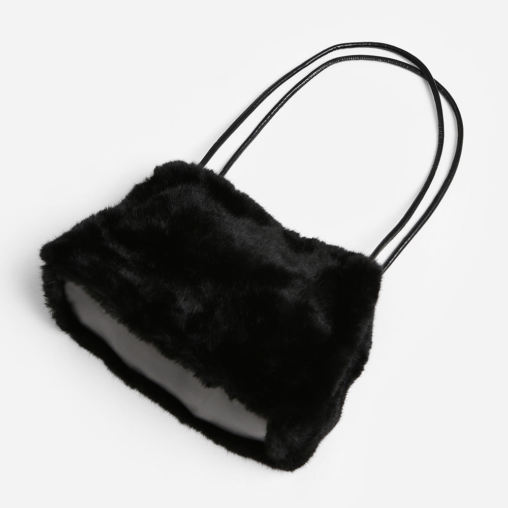 Madeline Love Black Solid Faux Fur Mini Handbag Shoulder Bag - Bags & Wallets - desc