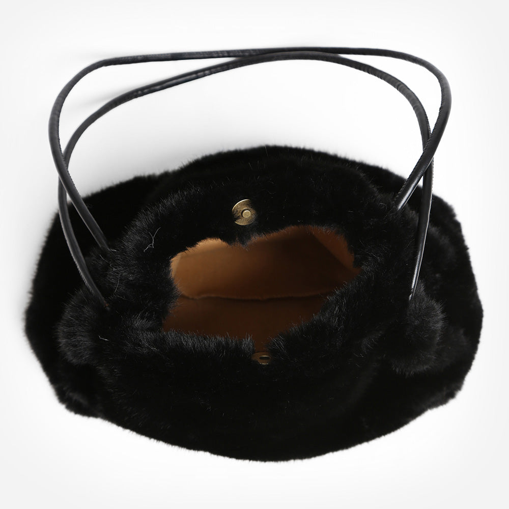 Madeline Love Black Solid Faux Fur Mini Handbag Shoulder Bag - Bags & Wallets - extra