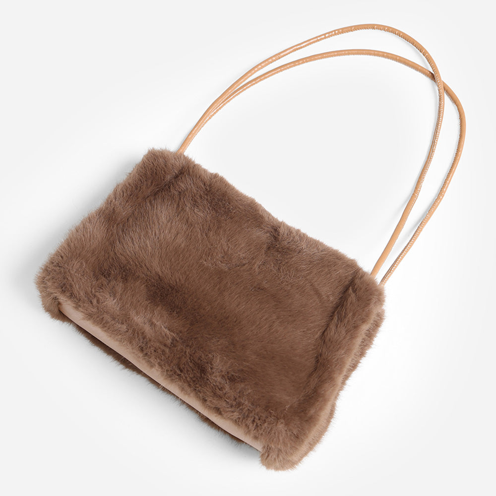 Madeline Love Taupe Solid Faux Fur Mini Handbag Shoulder Bag - Bags & Wallets - extra