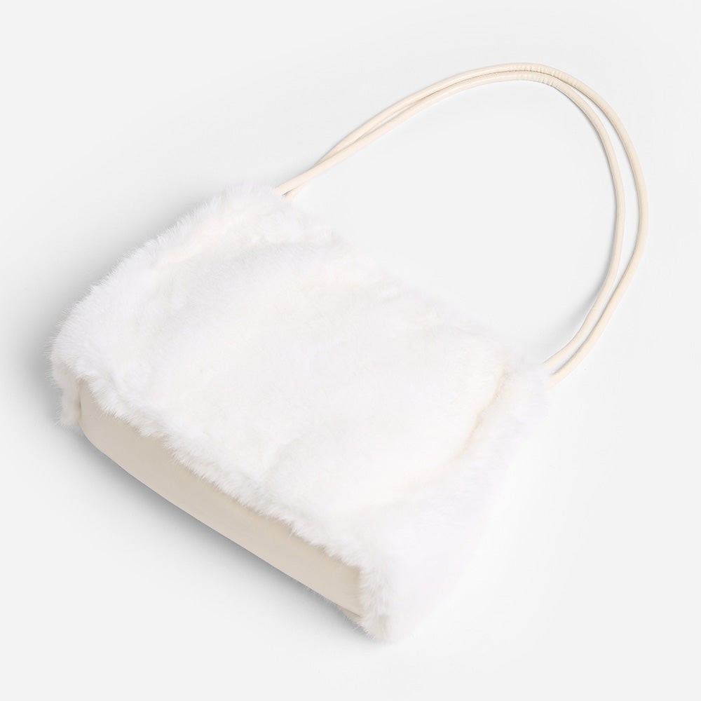 Madeline Love White Solid Faux Fur Mini Handbag Shoulder Bag - Bags & Wallets - desc