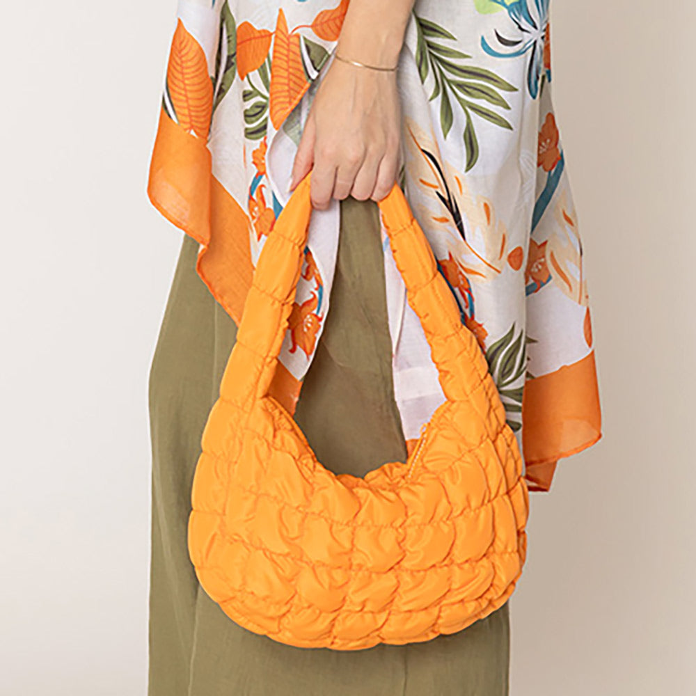 Madeline Love Orange Quilted Puffer Tote / Shoulder Bag Cloud Bag - Bags & Wallets