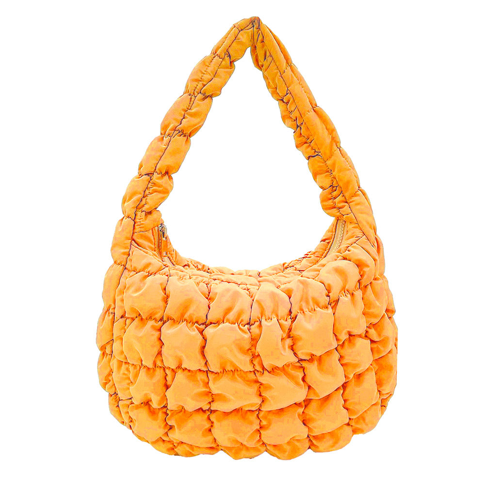 Madeline Love Orange Quilted Puffer Tote / Shoulder Bag Cloud Bag - Bags & Wallets - desc