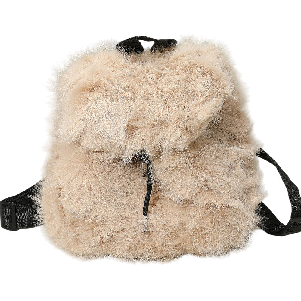 Madeline Love Beige Faux Fur Cozy Backpack - Bags & Wallets - desc