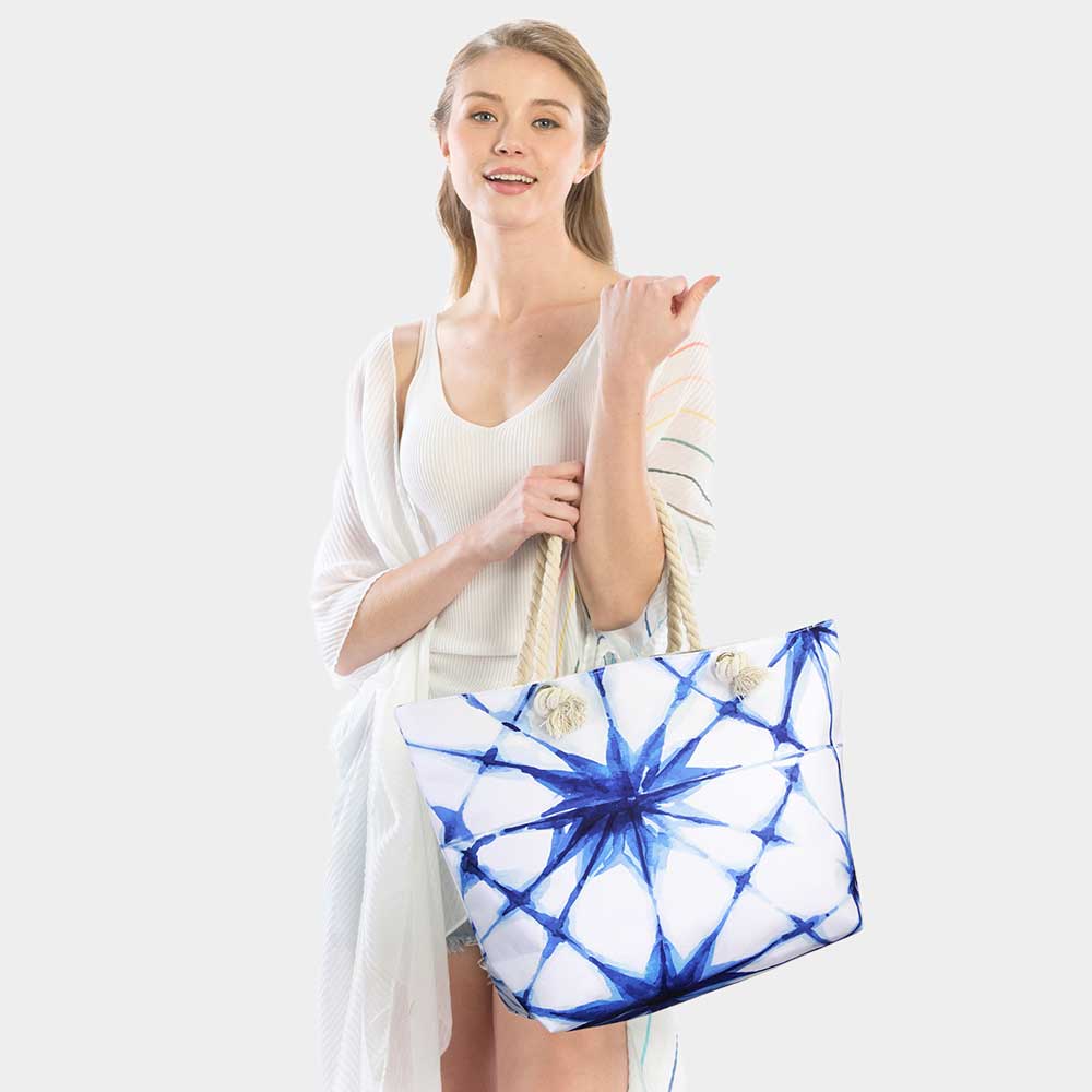 Madeline Love Blue Tie Dye Print Beach Tote Bag - Bags & Wallets