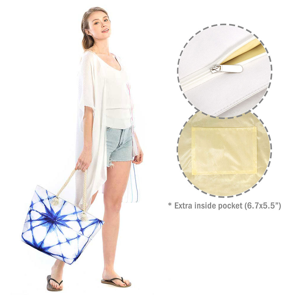 Madeline Love Blue Tie Dye Print Beach Tote Bag - Bags & Wallets - desc