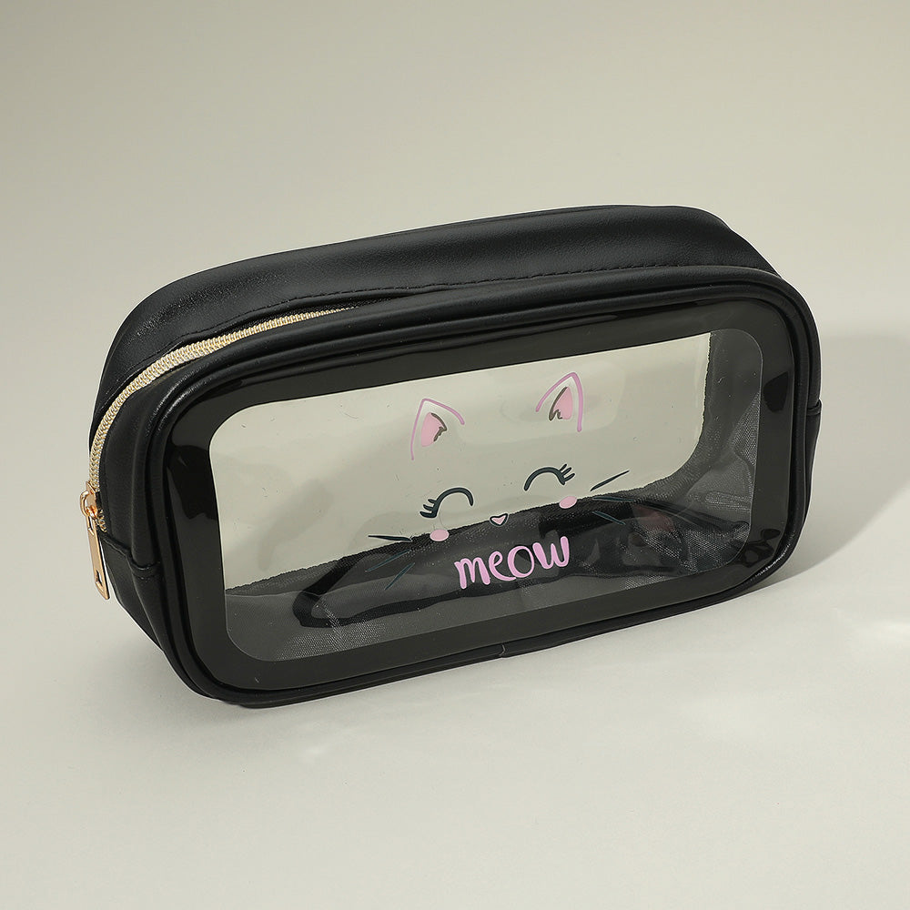 Madeline Love Black Meow Cat Face Printed Transparent Travel Cosmetic Pouch Bag - Beauty & Cosmetics