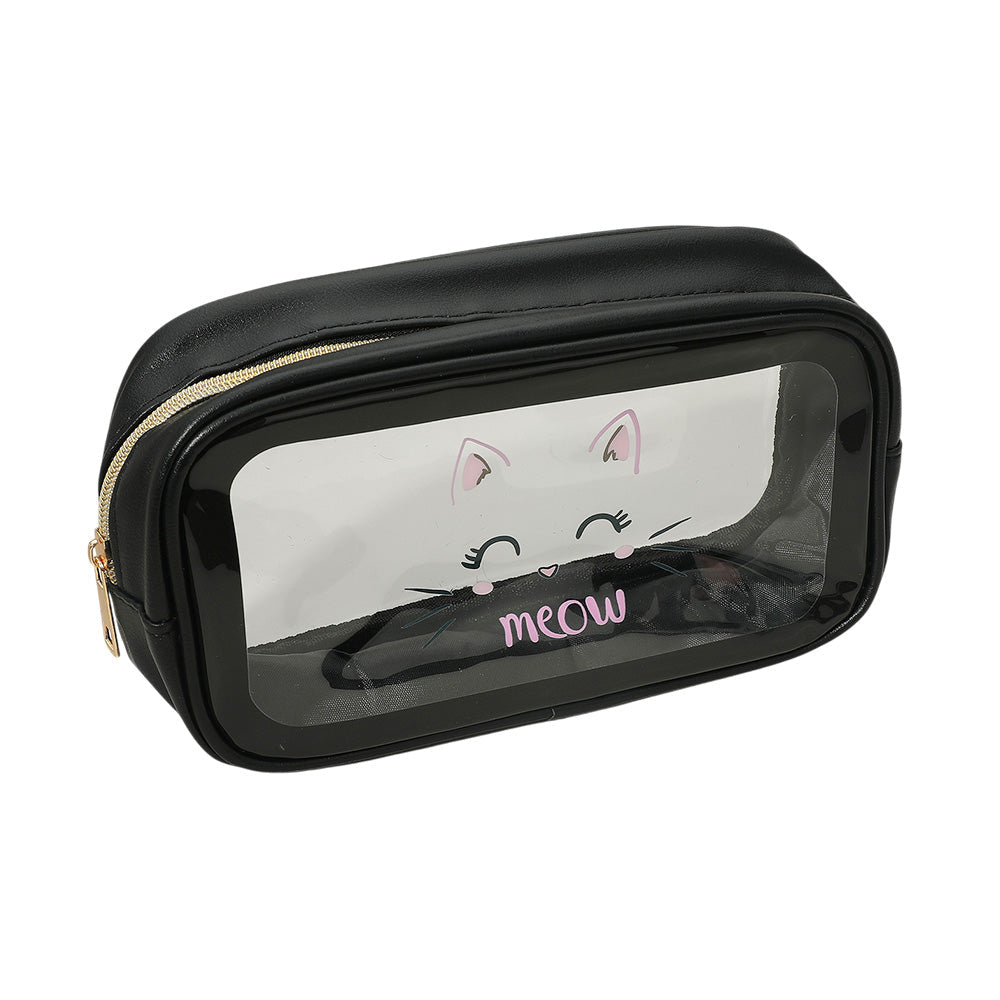 Madeline Love Black Meow Cat Face Printed Transparent Travel Cosmetic Pouch Bag - Beauty & Cosmetics - desc