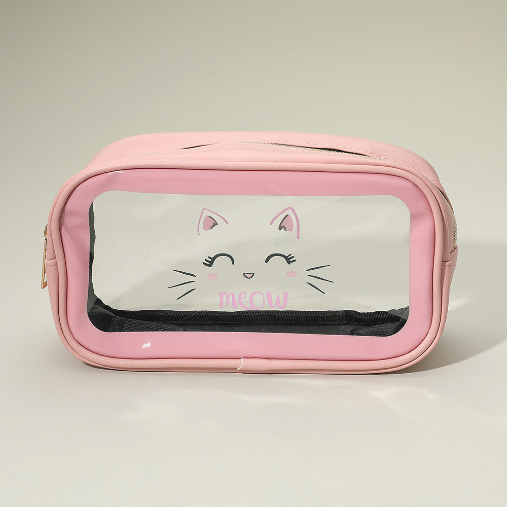 Madeline Love Black Meow Cat Face Printed Transparent Travel Cosmetic Pouch Bag - Beauty & Cosmetics - extra