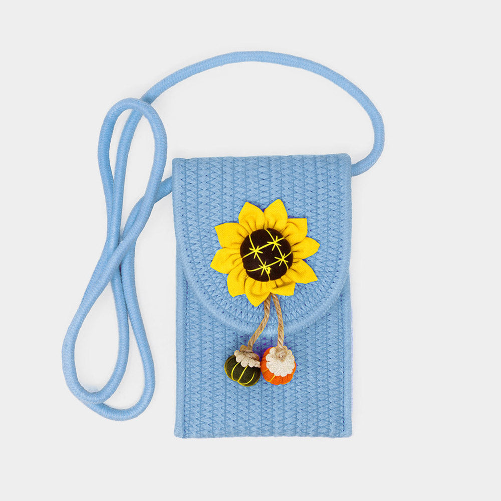 Madeline Love Blue Sunflower Patch Accented Mini Straw Crossbody Bag - Bags & Wallets