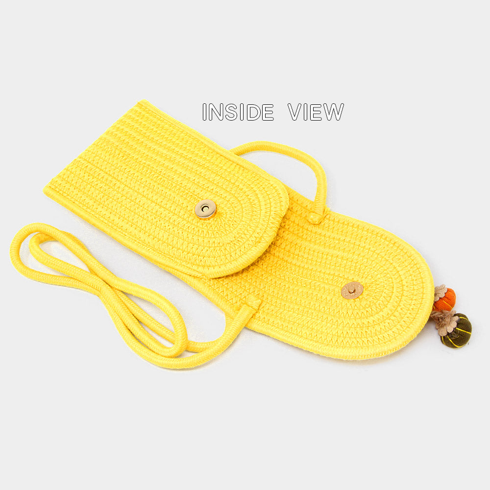 Madeline Love Blue Sunflower Patch Accented Mini Straw Crossbody Bag - Bags & Wallets - extra
