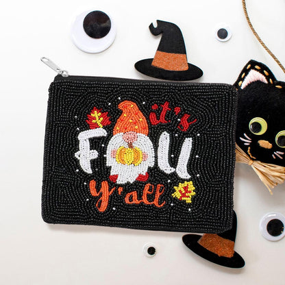 Madeline Love Black ITS FALL YALL Message Seed Beaded Mini Pouch Bag - Bags & Wallets