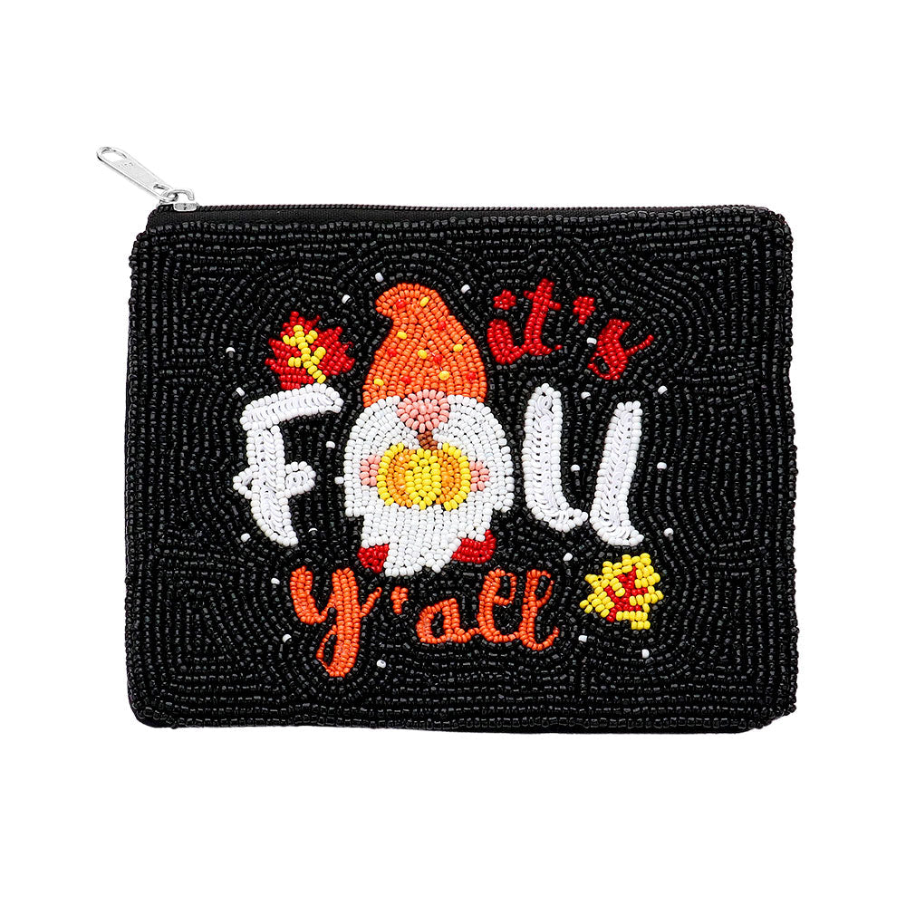Madeline Love Black ITS FALL YALL Message Seed Beaded Mini Pouch Bag - Bags & Wallets - desc