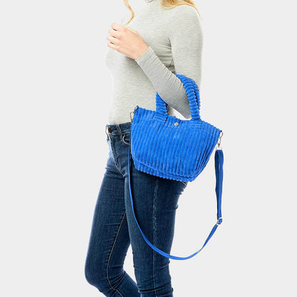 Madeline Love Blue Wide Wale Corduroy Tote / Crossbody Bag - Bags & Wallets