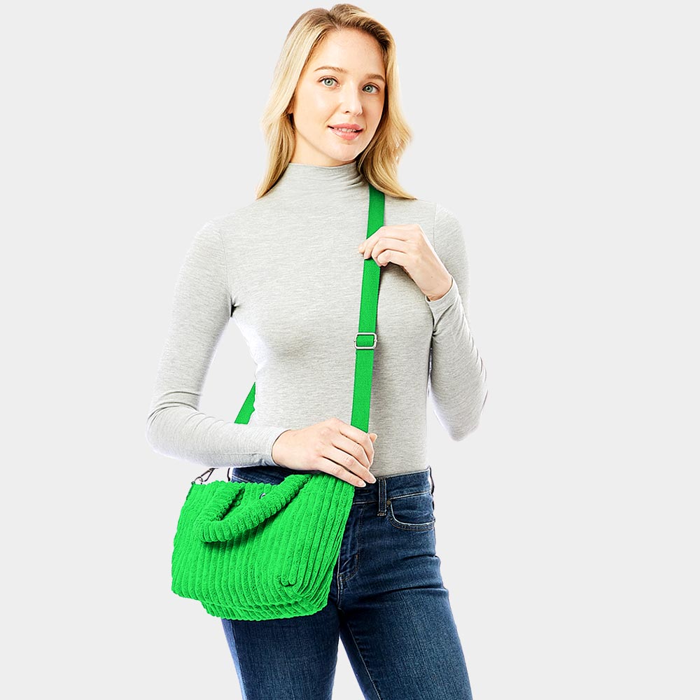 Madeline Love Green Wide Wale Corduroy Tote / Crossbody Bag - Bags & Wallets