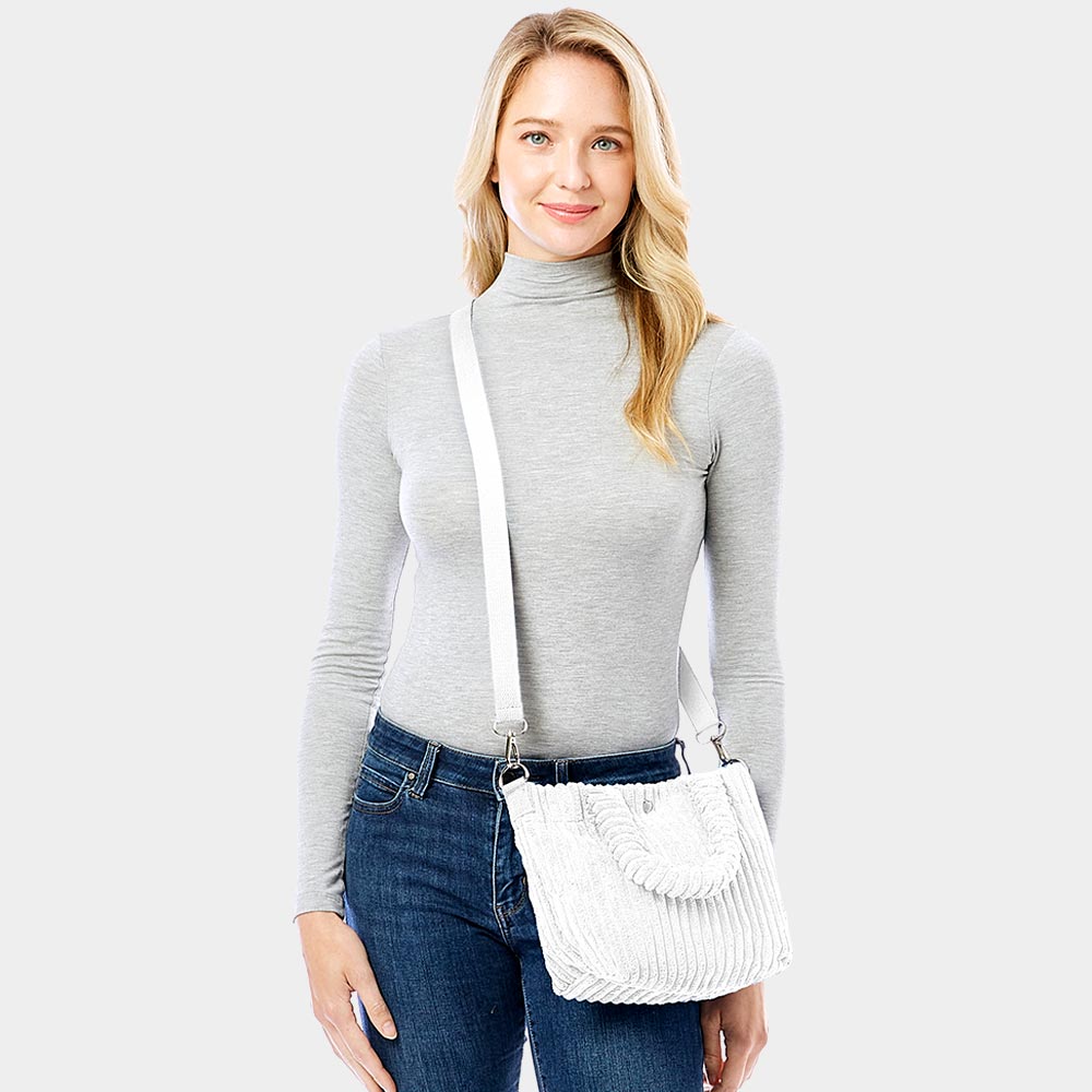 Madeline Love White Wide Wale Corduroy Tote / Crossbody Bag - Bags & Wallets