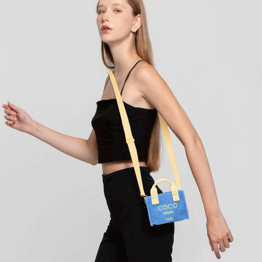 Madeline Love Blue COCO MAMA Message Pointed Terry Cloth Mini Tote Bag / Crossbody Bag - Bags & Wallets
