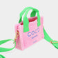 Madeline Love Pink&Green COCO MAMA Message Pointed Terry Cloth Mini Tote Bag / Crossbody Bag - Bags & Wallets - extra