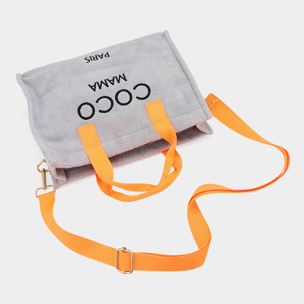 Madeline Love Gray COCO MAMA Message Pointed Terry Small Tote Bag / Crossbody Bag - Bags & Wallets - extra