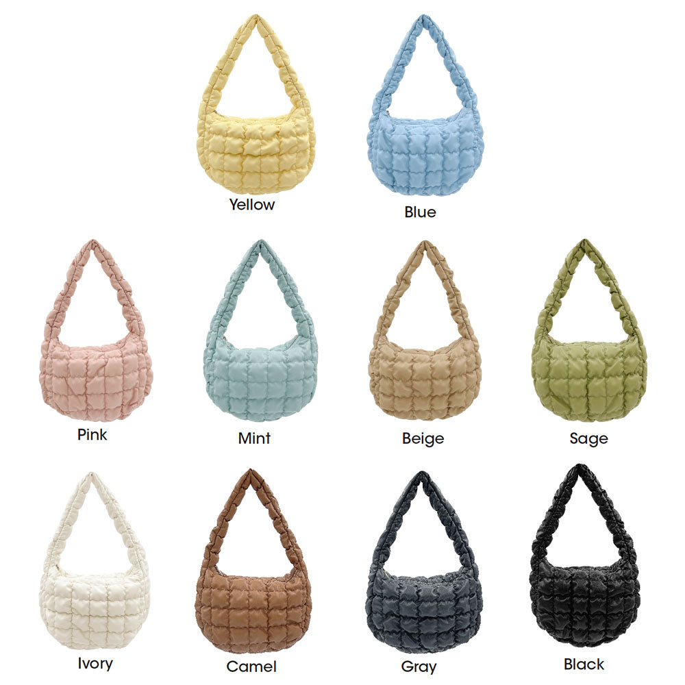Madeline Love Beige Faux Leather Quilted Puffer Shoulder Cloud Bag - Bags & Wallets - extra
