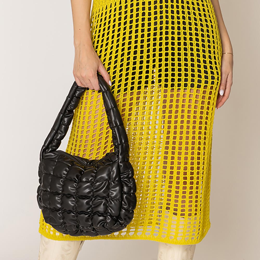 Madeline Love Black Faux Leather Quilted Puffer Shoulder Cloud Bag - Bags & Wallets