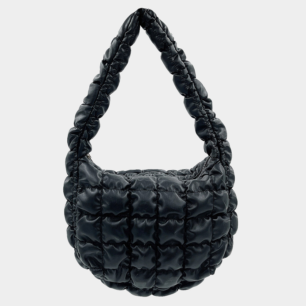 Madeline Love Black Faux Leather Quilted Puffer Shoulder Cloud Bag - Bags & Wallets - extra