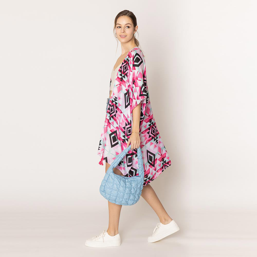 Madeline Love Blue Faux Leather Quilted Puffer Shoulder Cloud Bag - Bags & Wallets - desc