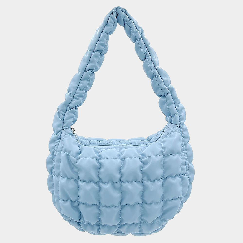 Madeline Love Blue Faux Leather Quilted Puffer Shoulder Cloud Bag - Bags & Wallets - extra