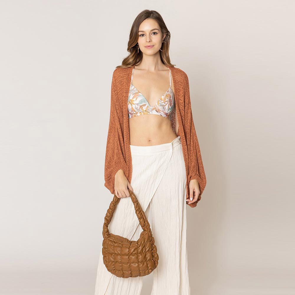 Madeline Love Camel Faux Leather Quilted Puffer Shoulder Cloud Bag - Bags & Wallets - desc